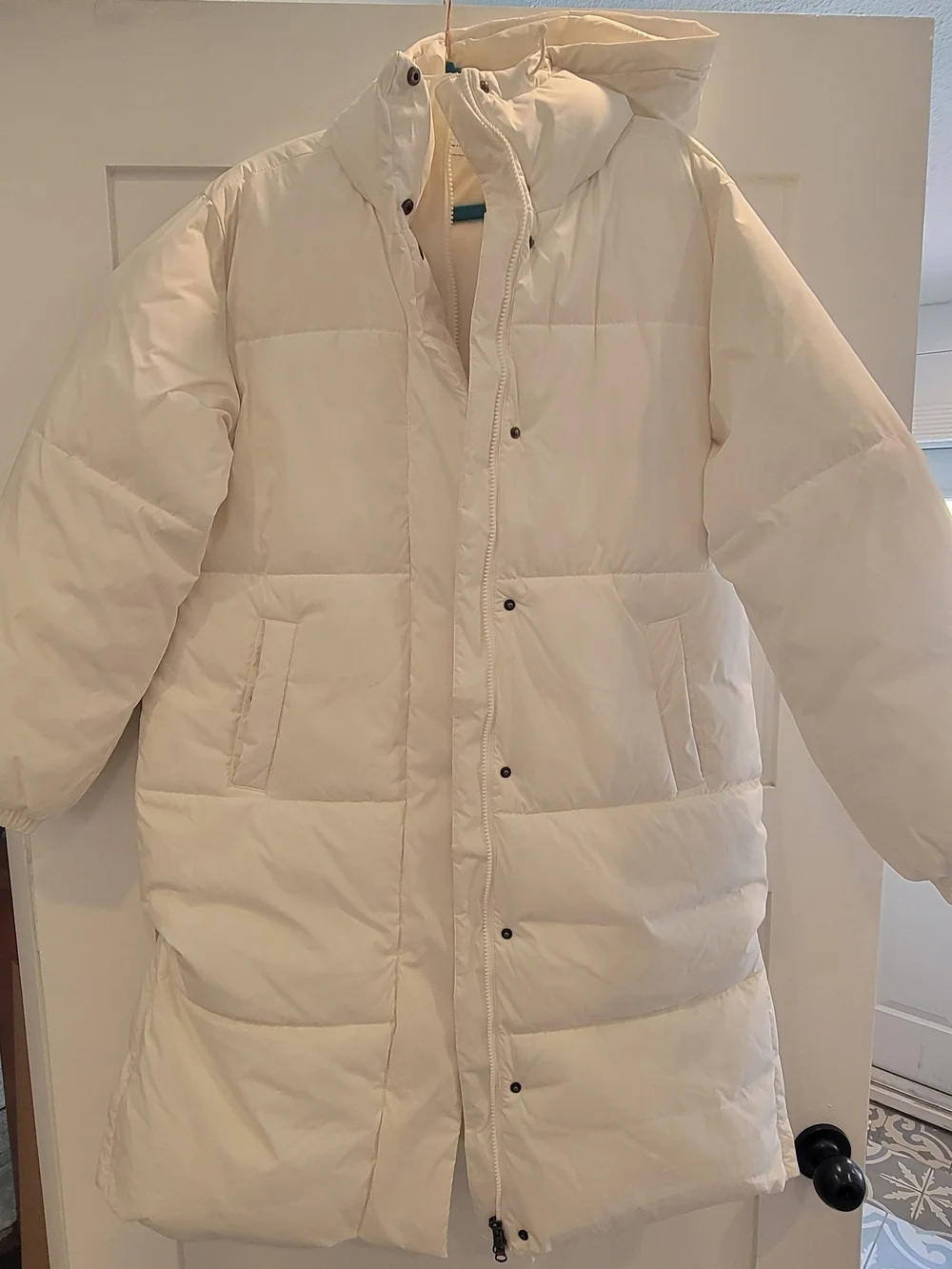 Amazon Essentials Cream Long Puffer Coat with Hood